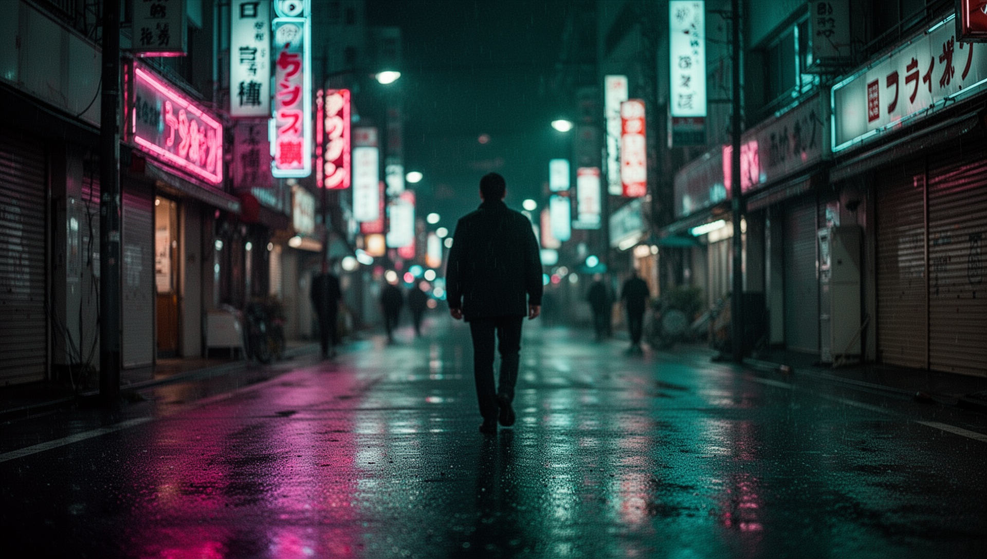 Neon-lit street at night